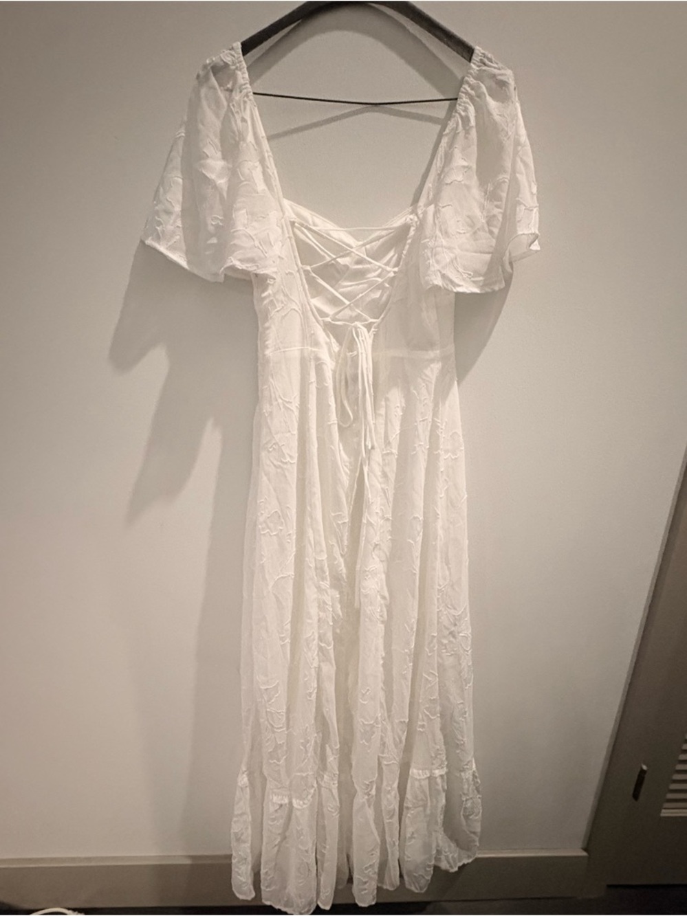 Tailor Made For You White Jacquard Lace-Up Maxi Dress - Picture 6 of 7